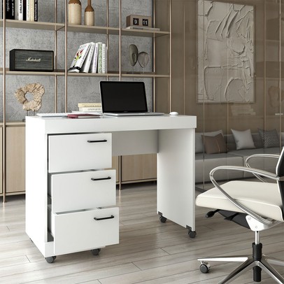 Mesa Escrivaninha Aspa 3 Gavetas Branco - Panorama Móveis