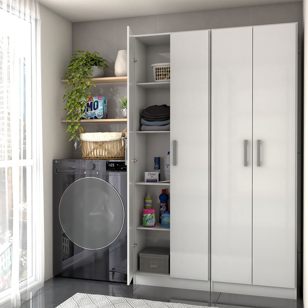 Armário Multiuso Malta 4 Portas 8 Prateleiras Branco Brilho - Panorama Móveis
