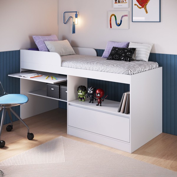 Cama Infantil Multifuncional Jacarta 1 Porta Branco - Art In Móveis