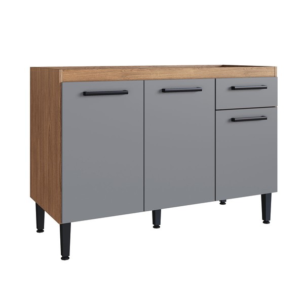 Balcão de Cozinha para Pia Giovanna 3 Portas 1 Gaveta Freijó/Cinza - Irm Móveis