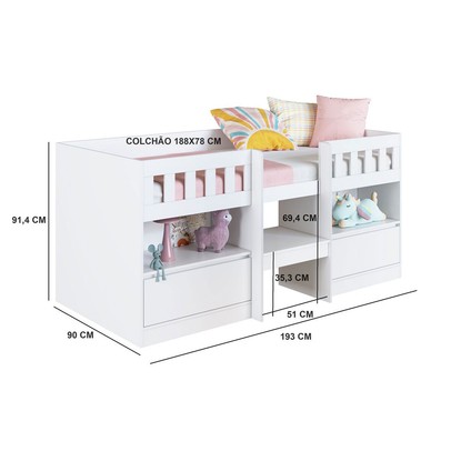 Cama Infantil Ilha Bela 2 Portas Branco - Art In Móveis