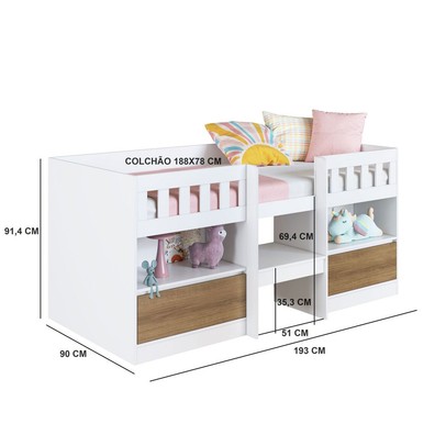 Cama Infantil Ilha Bela 2 Portas Mel - Art In Móveis