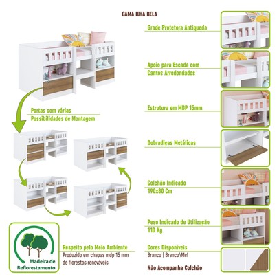 Cama Infantil Ilha Bela 2 Portas Mel - Art In Móveis