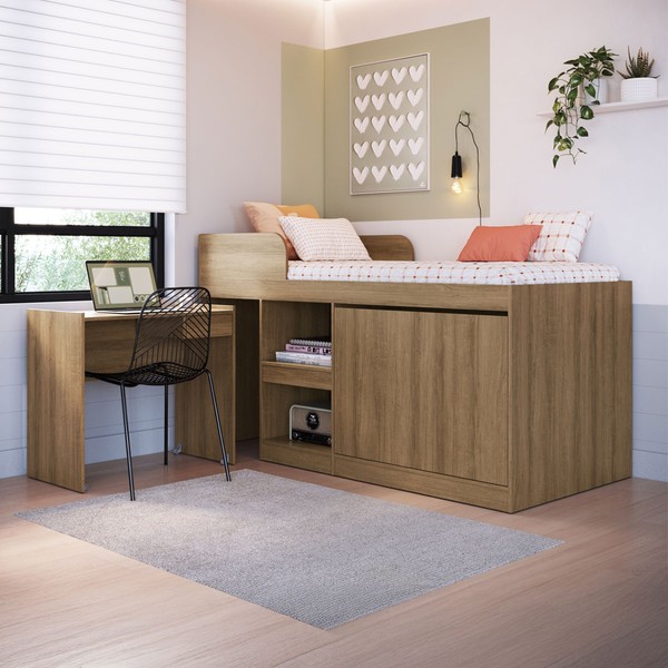 Cama Solteiro Multifuncional Jamaica 2 Portas 1 Gaveta Mel - Art In Móveis