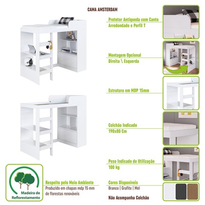 Cama Infantil Multifuncional Amsterdam 1 Porta Mel - Art In Móveis