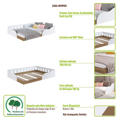 Cama Montessoriana Casal Memphis Branco - Art In Móveis