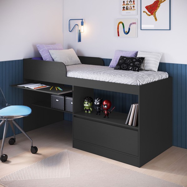 Cama Infantil Multifuncional Jacarta 1 Porta Grafite - Art In Móveis