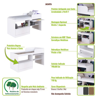 Cama Infantil Multifuncional Jacarta 1 Porta Mel - Art In Móveis