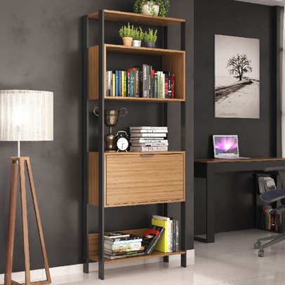 Estante para Livros 3000 1 Porta Montana/Preto - Quiditá Móveis