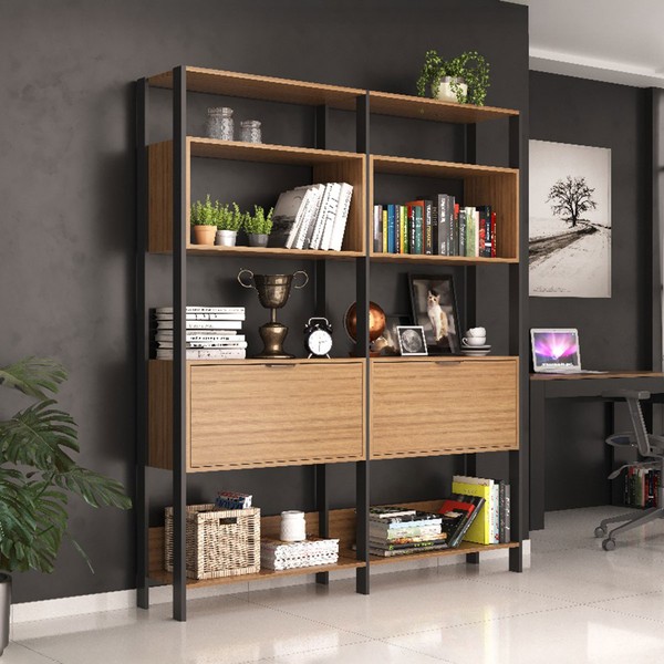 Estante para Livros 3005 2 Portas Montana/Preto - Quiditá Móveis