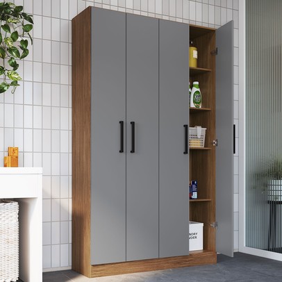Armário Multiuso Riviera 4 Portas 8 Prateleiras Freijó/Cinza - Irm Móveis