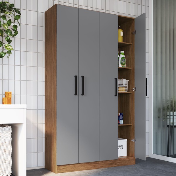Armário Multiuso Riviera 4 Portas 8 Prateleiras Freijó/Cinza - Irm Móveis