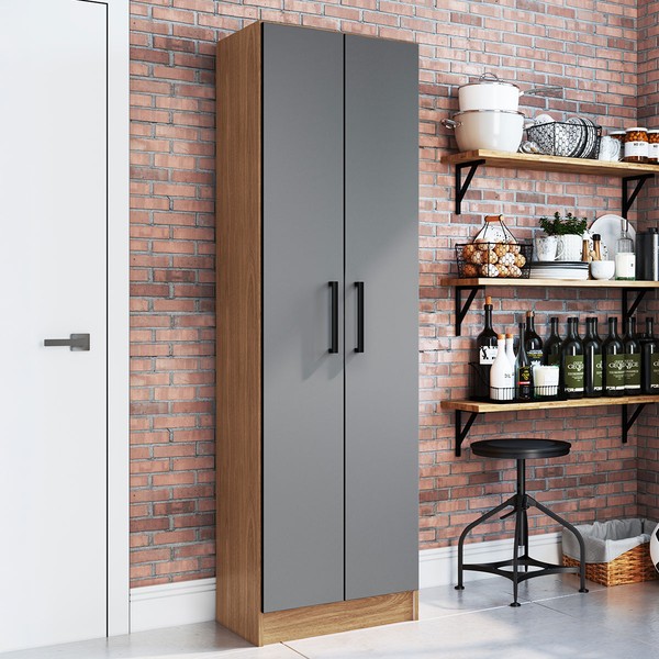 Armário Multiuso Milano 2 Portas 5 Prateleiras Freijó/Cinza - Irm Móveis