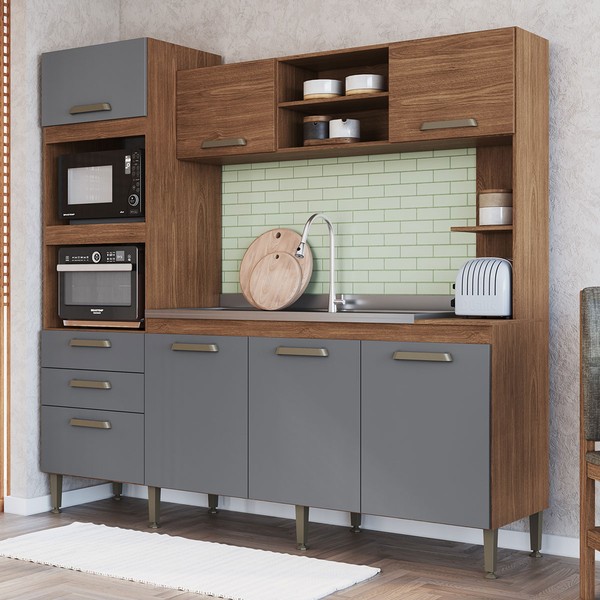 Cozinha Completa Melyna 7 Portas 2 Gavetas Freijó/Cinza - Irm Móveis