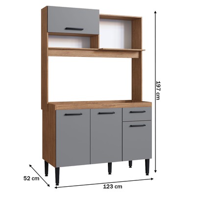 Cozinha Compacta Naty 4 Portas 1 Gaveta Freijó/Cinza - Irm Móveis