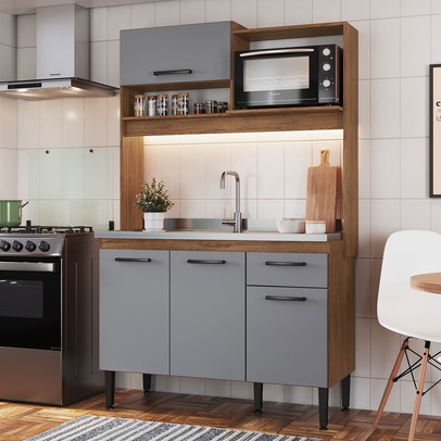 Cozinha Compacta Naty 4 Portas 1 Gaveta Freijó/Cinza - Irm Móveis