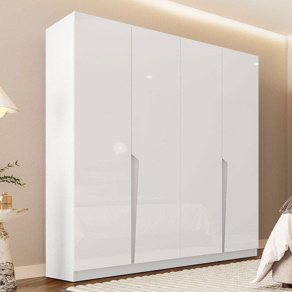 Guarda-Roupa Casal Porto 4 Portas 4 Gavetas Branco - Politorno