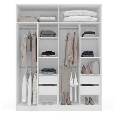 Guarda-Roupa Casal Porto 4 Portas 4 Gavetas Branco/Azul - Politorno