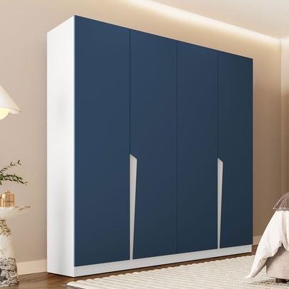 Guarda-Roupa Casal Porto 4 Portas 4 Gavetas Branco/Azul - Politorno