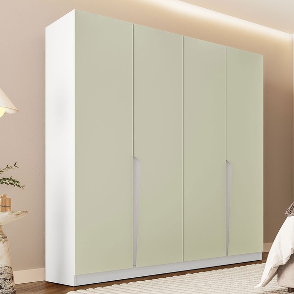 Guarda-Roupa Casal Porto 4 Portas 4 Gavetas Branco/Verde - Politorno