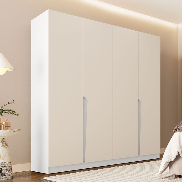 Guarda-Roupa Casal Porto 4 Portas 4 Gavetas Branco/Creme - Politorno