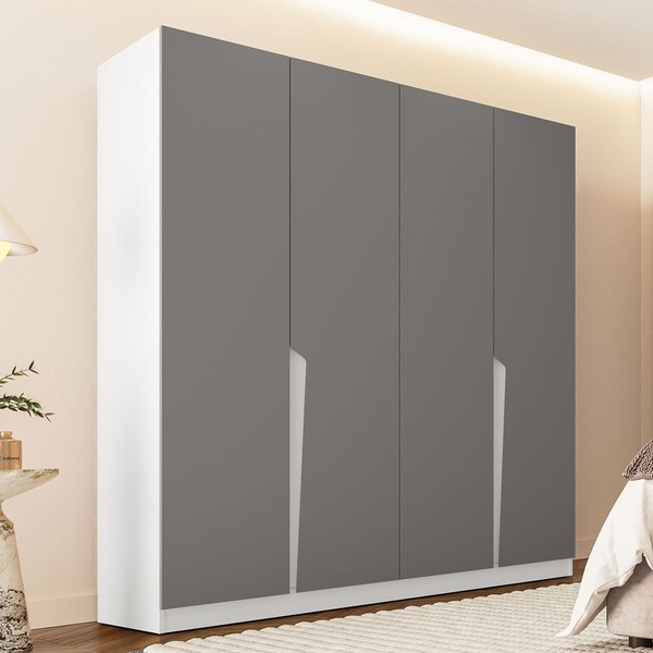 Guarda-Roupa Casal Porto 4 Portas 4 Gavetas Branco/Cinza - Politorno