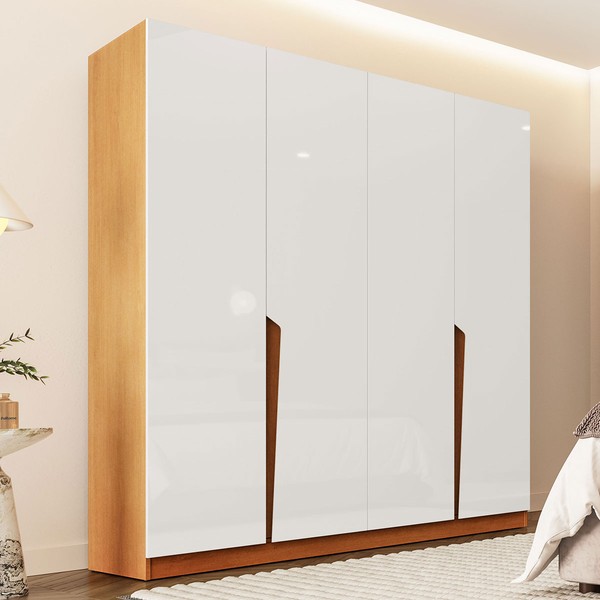 Guarda-Roupa Casal Porto 4 Portas 4 Gavetas Freijó/Branco - Politorno