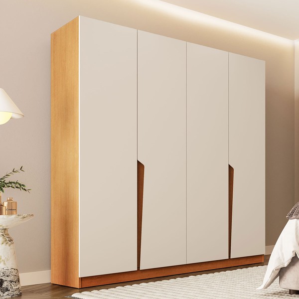 Guarda-Roupa Casal Porto 4 Portas 4 Gavetas Freijó/Creme - Politorno