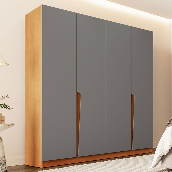 Guarda-Roupa Casal Porto 4 Portas 4 Gavetas Freijó/Cinza - Politorno