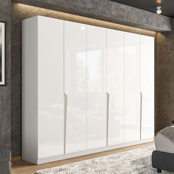 Guarda-Roupa Casal Porto 6 Portas 4 Gavetas Branco - Politorno