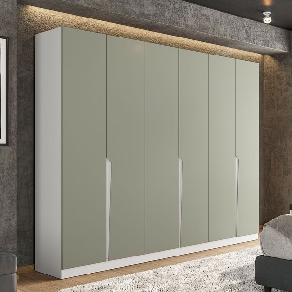 Guarda-Roupa Casal Porto 6 Portas 4 Gavetas Branco/Verde - Politorno