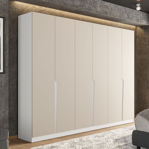 Guarda-Roupa Casal Porto 6 Portas 4 Gavetas Branco/Creme - Politorno