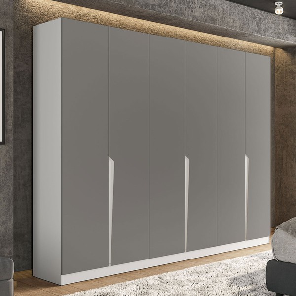 Guarda-Roupa Casal Porto 6 Portas 4 Gavetas Branco/Cinza - Politorno