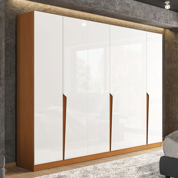 Guarda-Roupa Casal Porto 6 Portas 4 Gavetas Freijó/Branco - Politorno