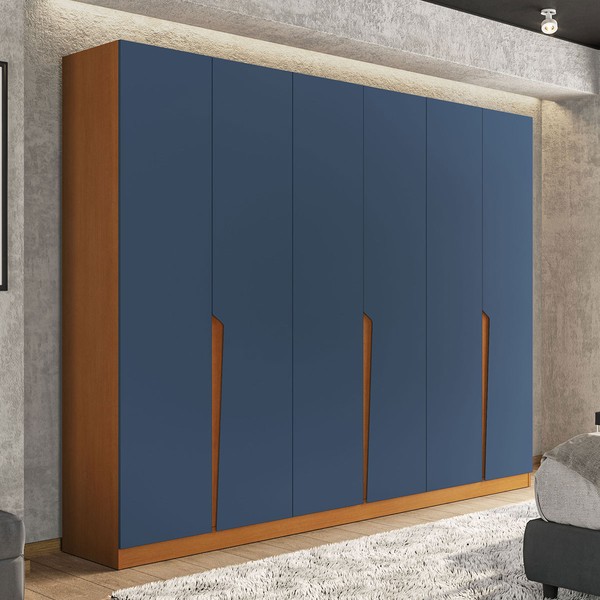 Guarda-Roupa Casal Porto 6 Portas 4 Gavetas Freijó/Azu L- Politorno