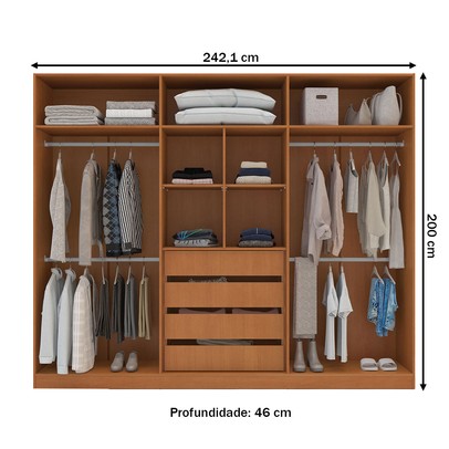 Guarda-Roupa Casal Porto 6 Portas 4 Gavetas Freijó/Azul- Politorno