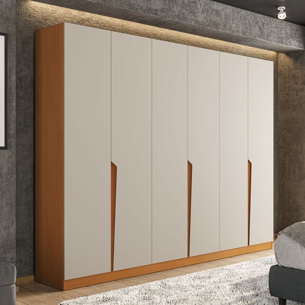 Guarda-Roupa Casal Porto 6 Portas 4 Gavetas Freijó/Creme - Politorno