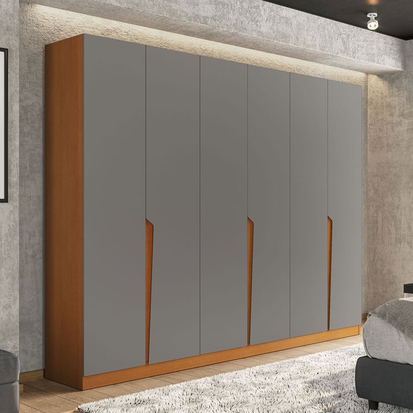 Guarda-Roupa Casal Porto 6 Portas 4 Gavetas Freijó/Cinza - Politorno