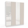 Guarda-Roupa Casal Porto 4 Portas 4 Gavetas com Espelho Branco/Creme - Politorno