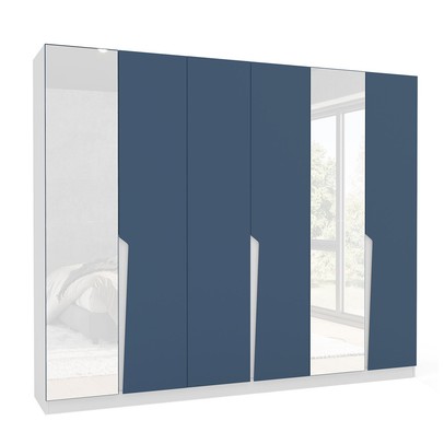 Guarda-Roupa Casal Porto 6 Portas 4 Gavetas com Espelho Branco/Azul - Politorno