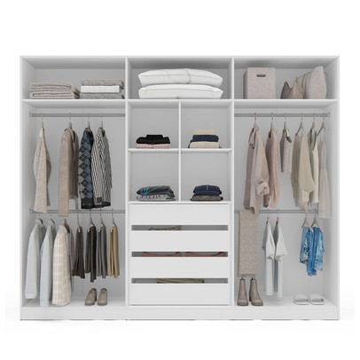Guarda-Roupa Casal Porto 6 Portas 4 Gavetas com Espelho Branco/Azul - Politorno