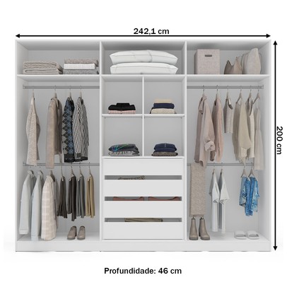 Guarda-Roupa Casal Porto 6 Portas 4 Gavetas com Espelho Branco/Azul - Politorno