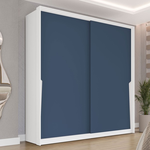 Guarda-Roupa Casal Porto 2 Portas 2 Gavetas Branco/Azul - Politorno