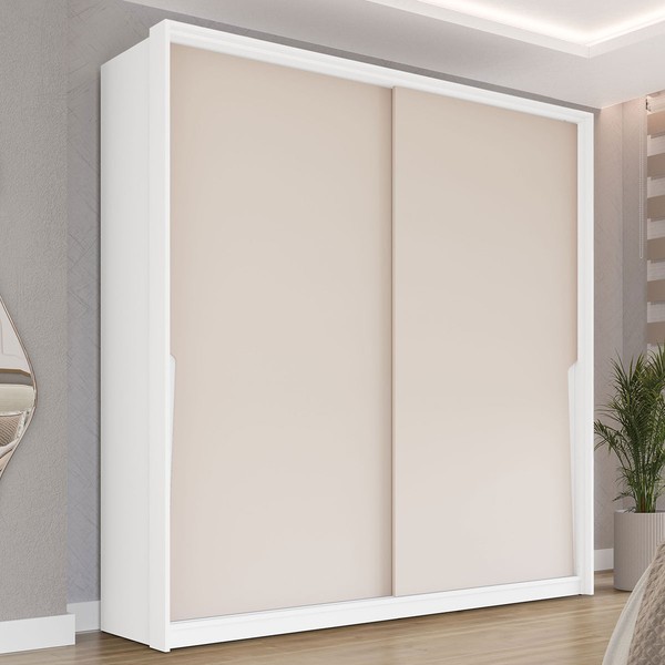 Guarda-Roupa Casal Porto 2 Portas 2 Gavetas Branco/Creme - Politorno