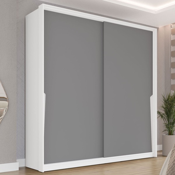 Guarda-Roupa Casal Porto 2 Portas 2 Gavetas Branco/Cinza - Politorno