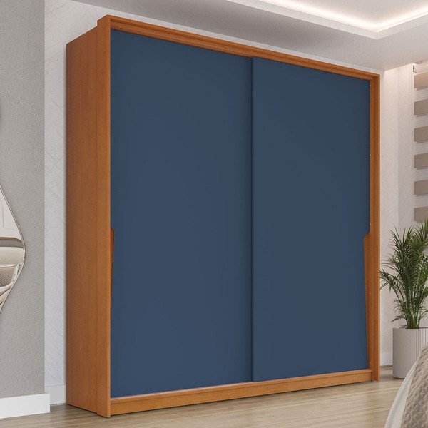 Guarda-Roupa Casal Porto 2 Portas 2 Gavetas Freijó/Azul - Politorno