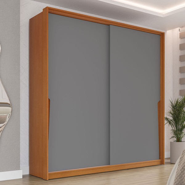 Guarda-Roupa Casal Porto 2 Portas 2 Gavetas Freijó/Cinza - Politorno