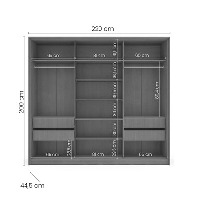 Guarda-Roupa Casal Porto 3 Portas 4 Gavetas Branco/Azul - Politorno