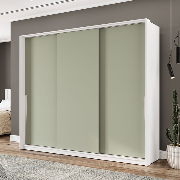 Guarda-Roupa Casal Porto 3 Portas 4 Gavetas Branco/Verde - Politorno