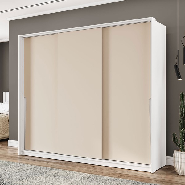 Guarda-Roupa Casal Porto 3 Portas 4 Gavetas Branco/Creme - Politorno